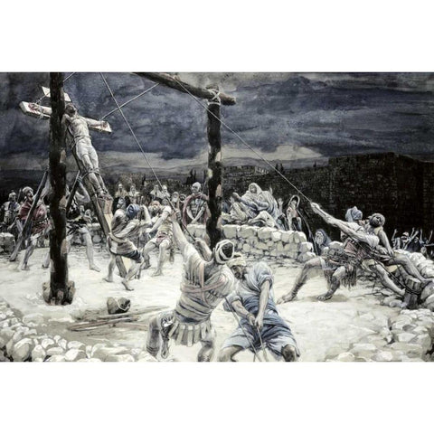Raising of The Cross Black Modern Wood Framed Art Print with Double Matting by Tissot, James Jacques