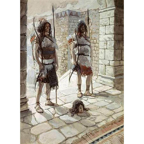 Reehab and Baanah Bring The Head of Ish-Bosheth Black Modern Wood Framed Art Print by Tissot, James
