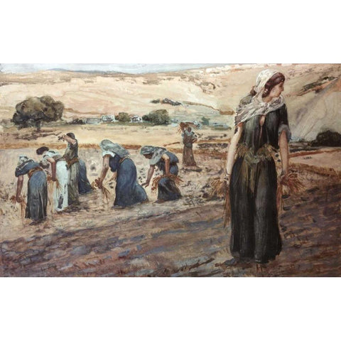 Ruth Gleaning Gold Ornate Wood Framed Art Print with Double Matting by Tissot, James Jacques