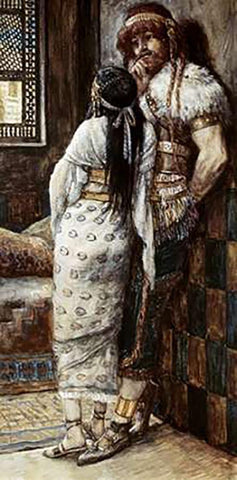 Samson and His Wife Black Ornate Wood Framed Art Print with Double Matting by Tissot, James