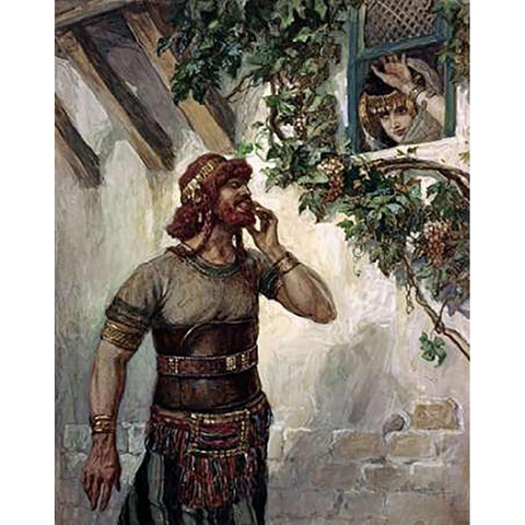 Samson Seeth Delilah at Her Window Gold Ornate Wood Framed Art Print with Double Matting by Tissot, James