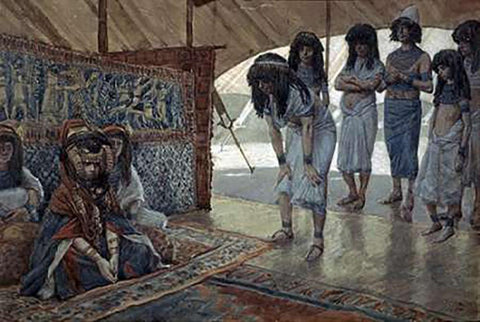 Sarah (Sarai) Is Taken To Pharaohs Palace Black Ornate Wood Framed Art Print with Double Matting by Tissot, James