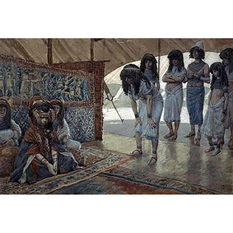 Sarah (Sarai) Is Taken To Pharaohs Palace Black Modern Wood Framed Art Print by Tissot, James