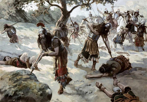 Saul Falls Upon His Sword Black Ornate Wood Framed Art Print with Double Matting by Tissot, James Jacques