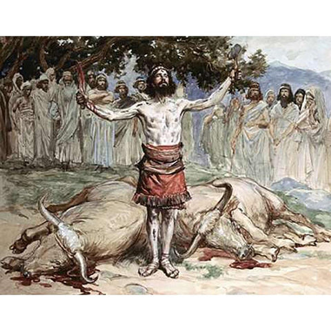 Saul Sacrifices The Oxen Black Modern Wood Framed Art Print by Tissot, James