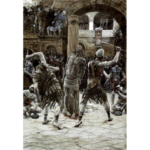 Scourging of The Face White Modern Wood Framed Art Print by Tissot, James Jacques