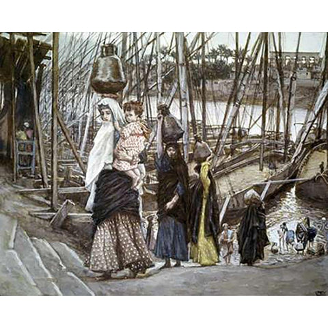 Sojourn In Egypt White Modern Wood Framed Art Print by Tissot, James