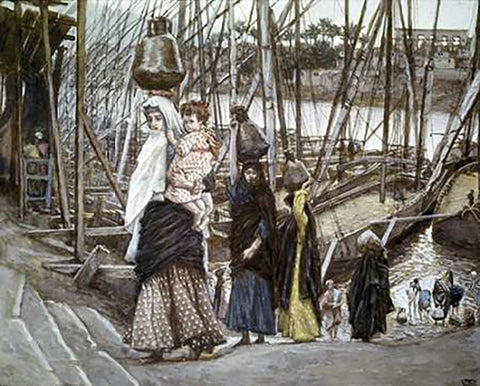 Sojourn In Egypt White Modern Wood Framed Art Print with Double Matting by Tissot, James