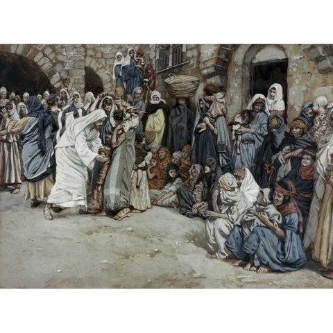 Suffer The Little Children Come Unto Me Gold Ornate Wood Framed Art Print with Double Matting by Tissot, James Jacques