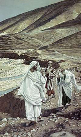 The Calling of Andrew and John White Modern Wood Framed Art Print with Double Matting by Tissot, James