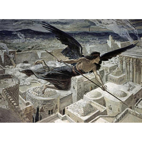 The Slaying of the Assyrians Black Modern Wood Framed Art Print by Tissot, James Jacques