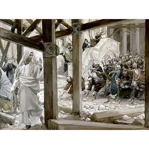 They Cast Stones at Him White Modern Wood Framed Art Print by Tissot, James