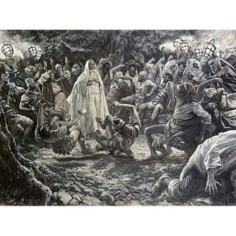 They Went Backward and Fell To The Ground White Modern Wood Framed Art Print by Tissot, James