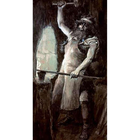 Tubal-Cain White Modern Wood Framed Art Print by Tissot, James