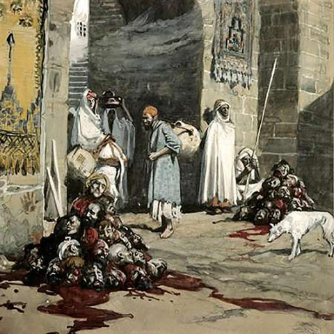 Two Heaps of Skulls at The City Gate Black Modern Wood Framed Art Print by Tissot, James