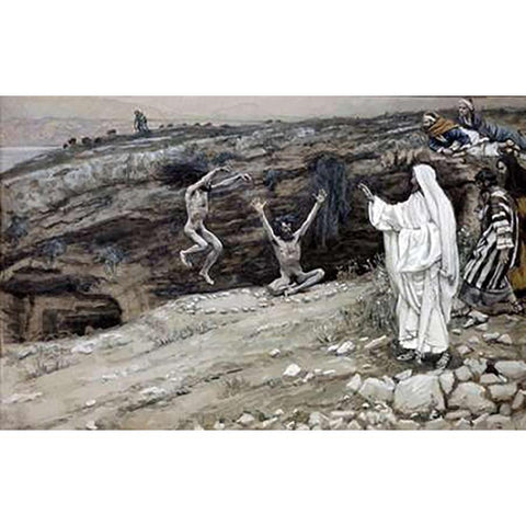 Two Men Vintagesessed With Devils White Modern Wood Framed Art Print by Tissot, James