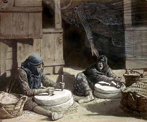 Two Women at The Mill Black Ornate Wood Framed Art Print with Double Matting by Tissot, James