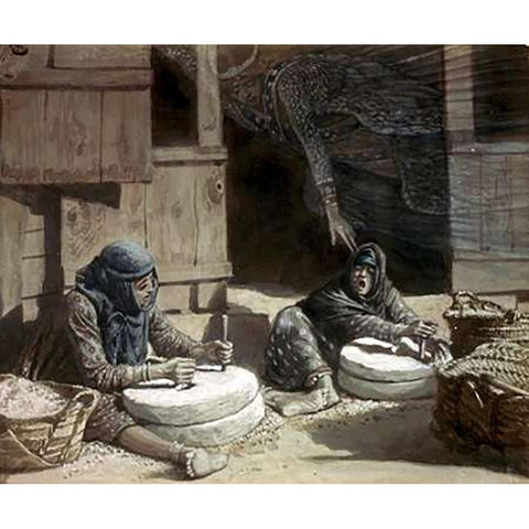 Two Women at The Mill Black Modern Wood Framed Art Print by Tissot, James