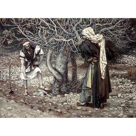 Vine Dresser and The Fig Tree Gold Ornate Wood Framed Art Print with Double Matting by Tissot, James