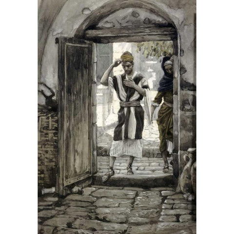 When Ye Come Into a House Salute It Black Modern Wood Framed Art Print with Double Matting by Tissot, James Jacques