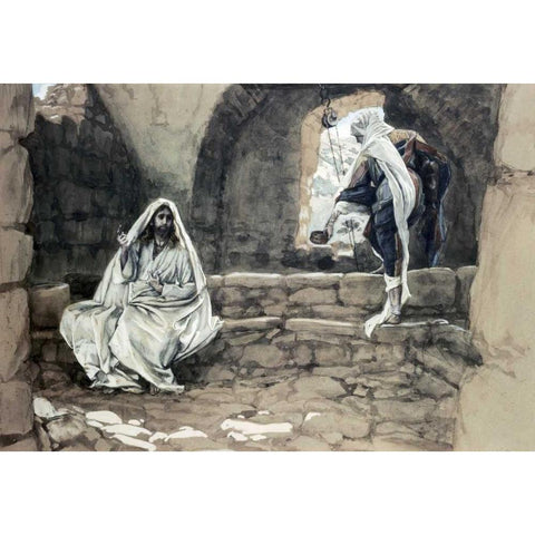 Woman of Samaria at The Well Black Modern Wood Framed Art Print with Double Matting by Tissot, James Jacques
