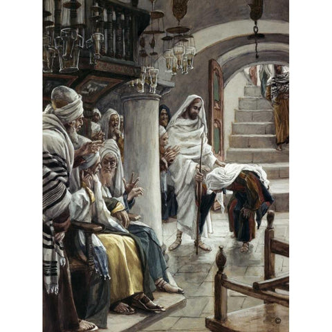 Woman Who Had An Infirmity 18 Years White Modern Wood Framed Art Print by Tissot, James Jacques