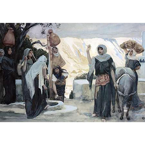 Women at The Well Black Modern Wood Framed Art Print with Double Matting by Tissot, James