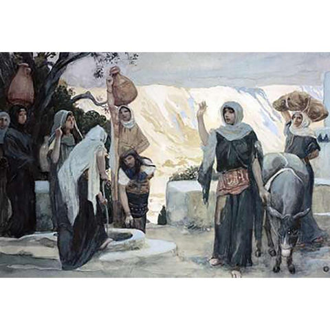 Women at The Well White Modern Wood Framed Art Print by Tissot, James