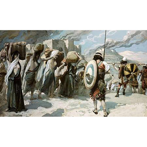Women of The Midian Led Captive By The Hebrews Black Modern Wood Framed Art Print with Double Matting by Tissot, James