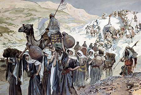 Women of Ziklag Taken Into Captivity White Modern Wood Framed Art Print with Double Matting by Tissot, James