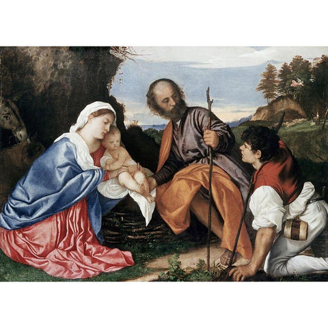 Holy Family Black Modern Wood Framed Art Print with Double Matting by Titian