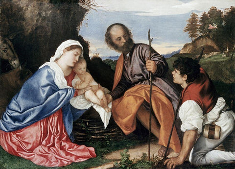 Holy Family Black Ornate Wood Framed Art Print with Double Matting by Titian