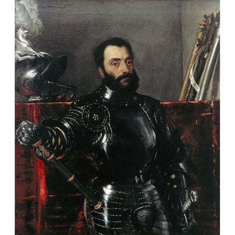 Portrait of Francesco Maria Della Rovere, Duke of Urbino Black Modern Wood Framed Art Print with Double Matting by Titian