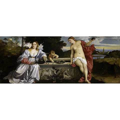 Sacred and Profane Love White Modern Wood Framed Art Print by Titian