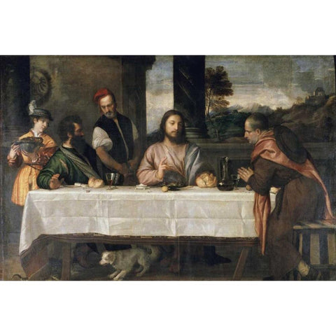 Supper at Emmaus Gold Ornate Wood Framed Art Print with Double Matting by Titian