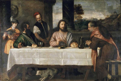 Supper at Emmaus Black Ornate Wood Framed Art Print with Double Matting by Titian