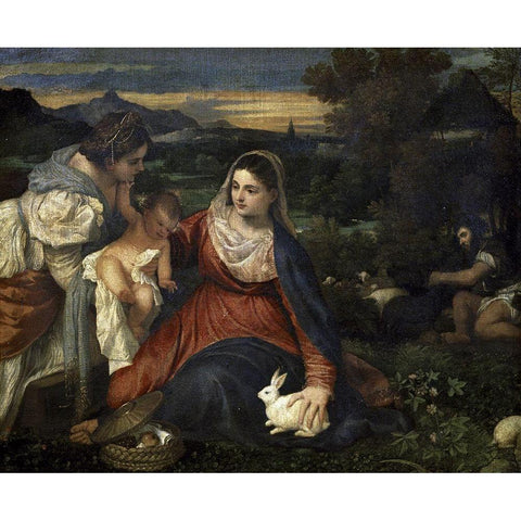 Virgin and Child With Saint Catherine Black Modern Wood Framed Art Print with Double Matting by Titian