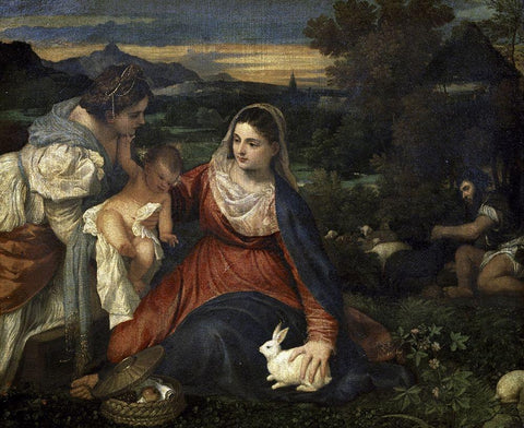 Virgin and Child With Saint Catherine Black Ornate Wood Framed Art Print with Double Matting by Titian