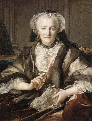 Portrait of Madame Dange Black Ornate Wood Framed Art Print with Double Matting by Tocque, Louis