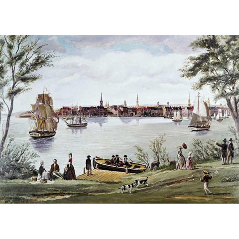New York Shortly After Independence, Scene of The East River Black Modern Wood Framed Art Print by Torina, George