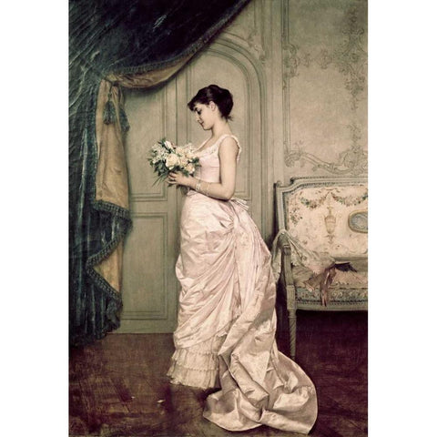 You Are My Valentine, Love Letter With Roses White Modern Wood Framed Art Print by Toulmouche, Auguste