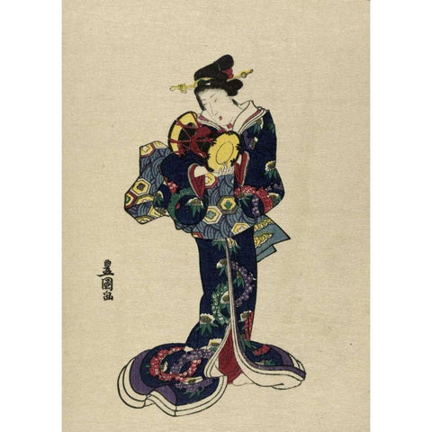 Kotsuzumi Black Modern Wood Framed Art Print by Toyokuni, Utagawa