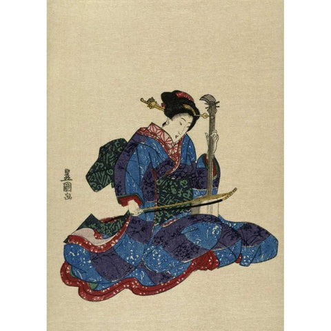 Shamisen I White Modern Wood Framed Art Print by Toyokuni, Utagawa