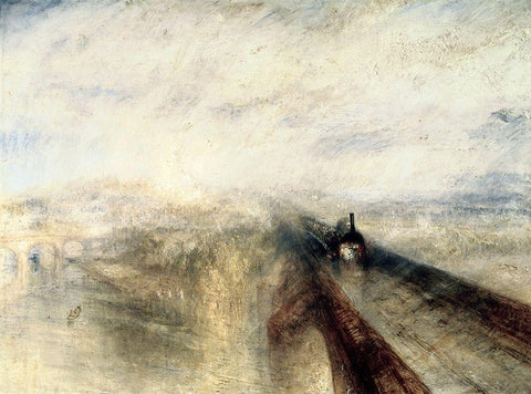 Rain, Steam, and Speed; The Great Western Railway Black Ornate Wood Framed Art Print with Double Matting by Turner, Joseph M.W.