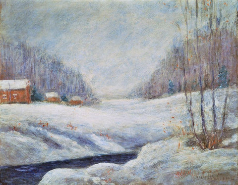 Winter Landscape Black Ornate Wood Framed Art Print with Double Matting by Twachtman, John Henry