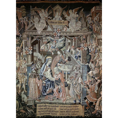 Adoration of The Magi Gold Ornate Wood Framed Art Print with Double Matting by Unknown