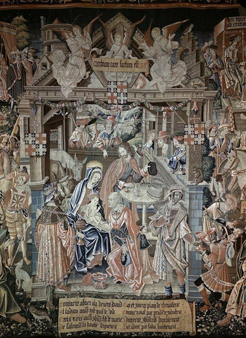 Adoration of The Magi Black Ornate Wood Framed Art Print with Double Matting by Unknown