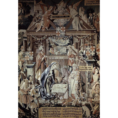 Adoration of The Shepherds Black Modern Wood Framed Art Print with Double Matting by Unknown