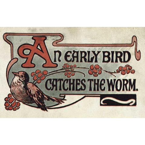 An Early Bird Catches The Worm White Modern Wood Framed Art Print by Unknown