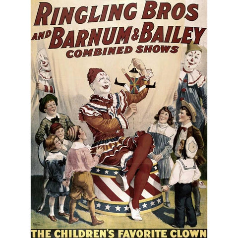Barnum and Bailey - Childrens Favorite Clown White Modern Wood Framed Art Print by Unknown